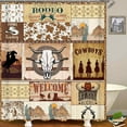 thumbnail image 3 of 4PCS Howdy Cowgirl Shower Curtain Sets with Rugs, Waterproof Fabric Pink Shower Curtain, Western Hat Boots Cow Skull Cactus Rainbow Funky 70S Floral Preppy Disco Y2K Groovy Bathroom Decor, 3 of 7