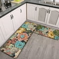 thumbnail image 3 of Floral Kitchen Rugs Set of 2 Colorful Flowers Bohemian Anti Fatigue Non-Slip Kitchen Floor Mats Comfort Standing Mat Vintage Water Absorption Doormat Carpet(16.9 x 23.6Inch+16.9 x 47.2 Inch), 3 of 6