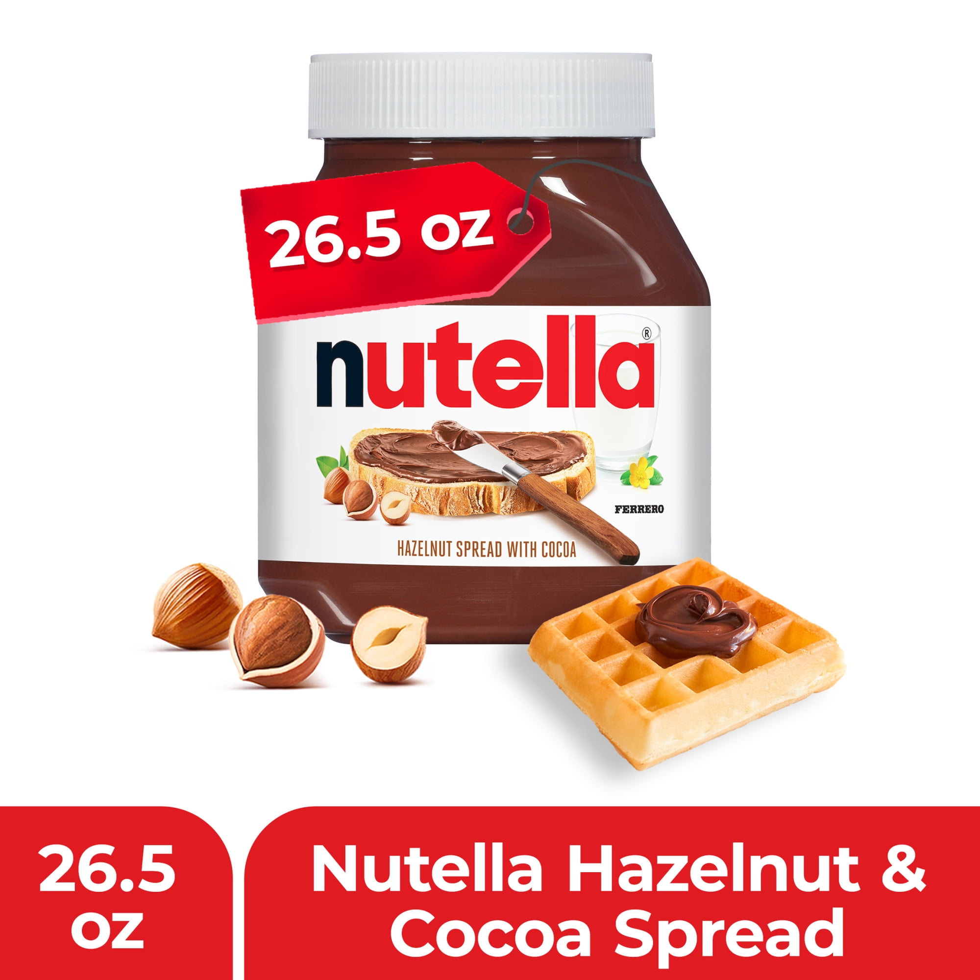 Nutella Hazelnut Spread with Cocoa, Creamy Hazelnut Spread, Breakfast Favorite, 26.5 oz Jar