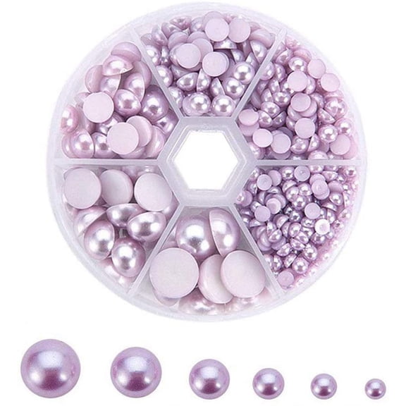 PH Purple Flatback Pearls 690pcs Half Round Pearl Beads 6 Sizes Purple Pearls Pearl Cabochon Beads for DIY Scrapbook Phone Case Wedding Decor Hair Nail Art 4/5/6/8/10/12mm for DIY