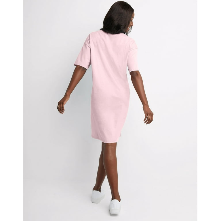 Hanes Essentials Women s T Shirt Dress Cotton Pale Pink ONE SIZE