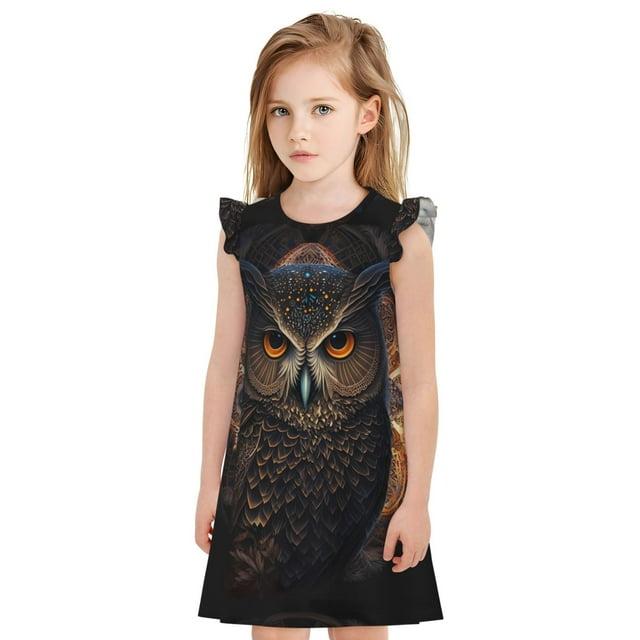 Vsdgher Style Classique Hibou Brun pour Filles Chemises de Nuit Manches Courtes à Volants Robe de Nuit Vêtements de Nuit Pyjamas pour Fête Pyjama-Petit