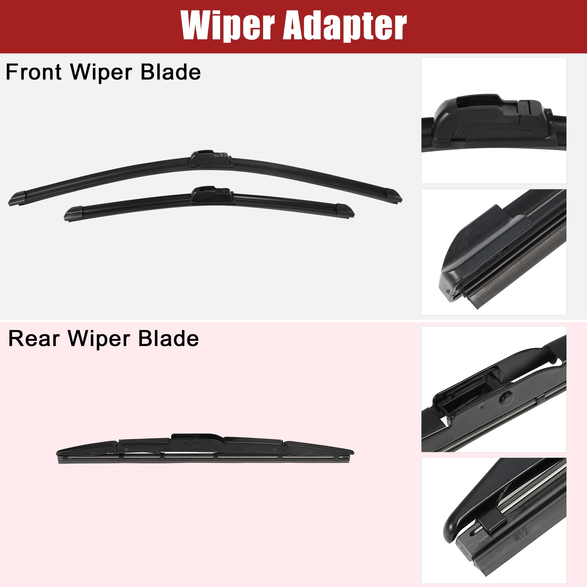 Unique Bargains 3 Pcs 26" 16" 13" Front Rear Windshield Wiper Blade Set Fit for Honda CR-V with J / U Hook Black