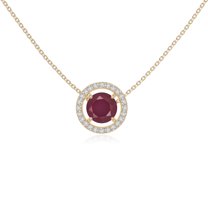 Natural Ruby with Moissanite Solitaire Halo Round Pendant Necklaces for Women in 18K Yellow Gold Vermeil,July Birthstone Jewelry Gifts for Her Birthday,Anniversary,Mothers Day,Christmas,Valentines
