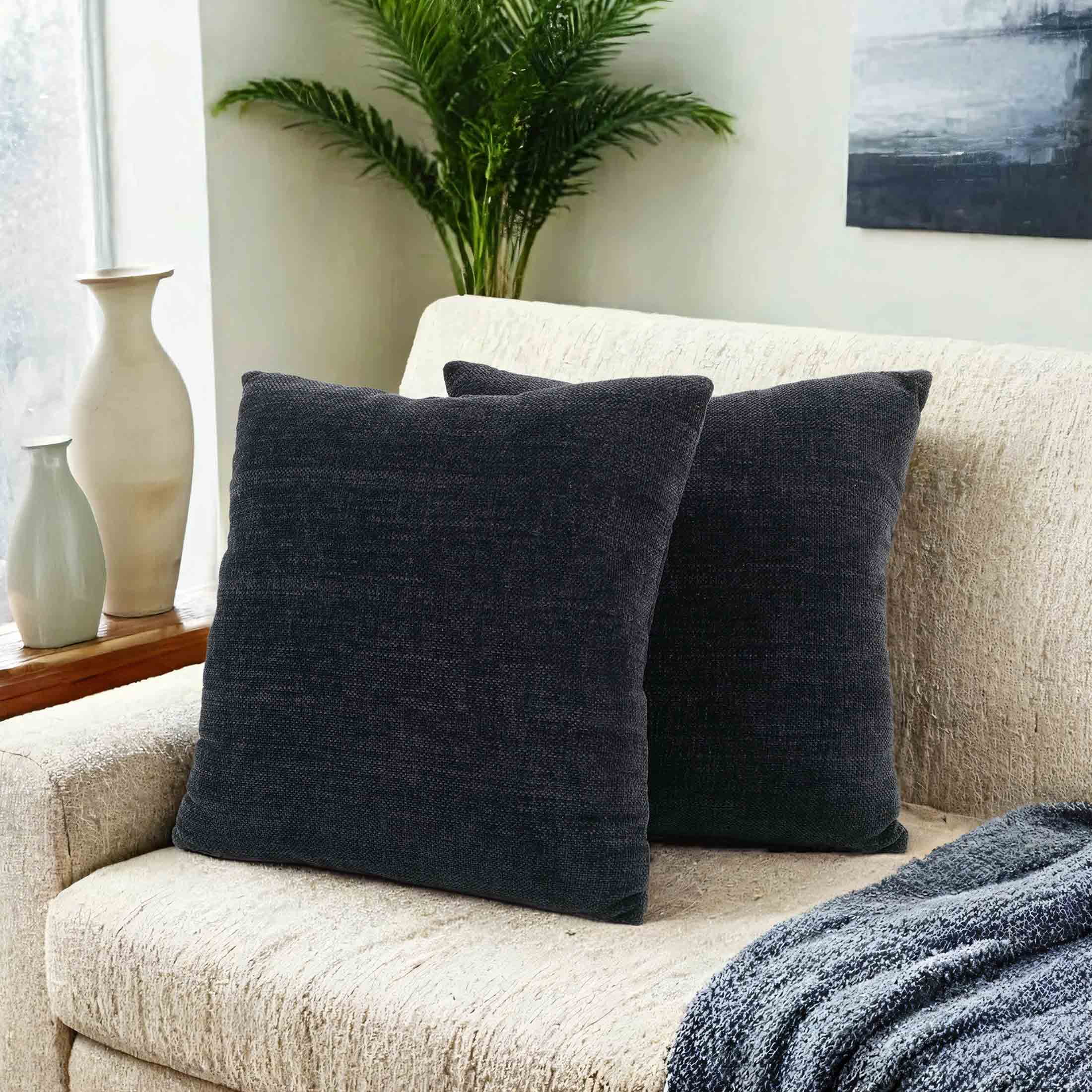Mainstays 18" x 18" Solid Chenille Black Polyester Decorative Pillow Set (2 Count)