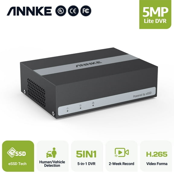 ANNKE 5MP 8 Channel H.265 Hybrid 5-in-1 eSSD DVR Digital Video Recorder, Eco-friendly & Energy-efficient, Up to 2-Week Record, Human & Vehicle Motion Detection, Build in 480G eSSD AI Detect