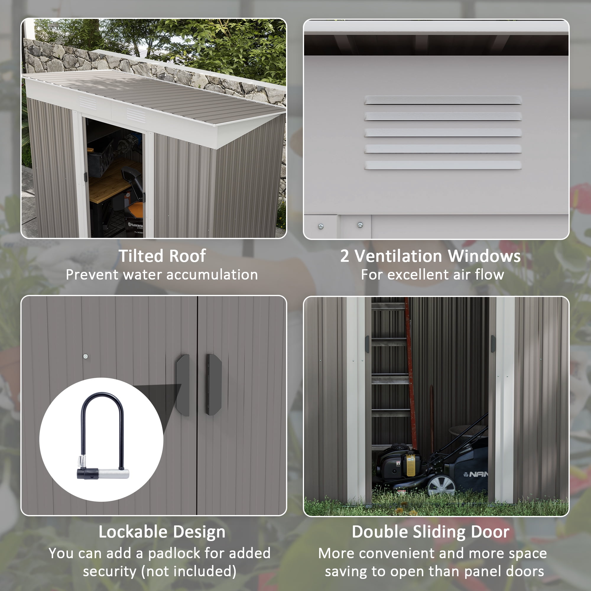 Outsunny 7'x4' Metal Garden Storage Shed with Vents, Light Gray, Steel Frame