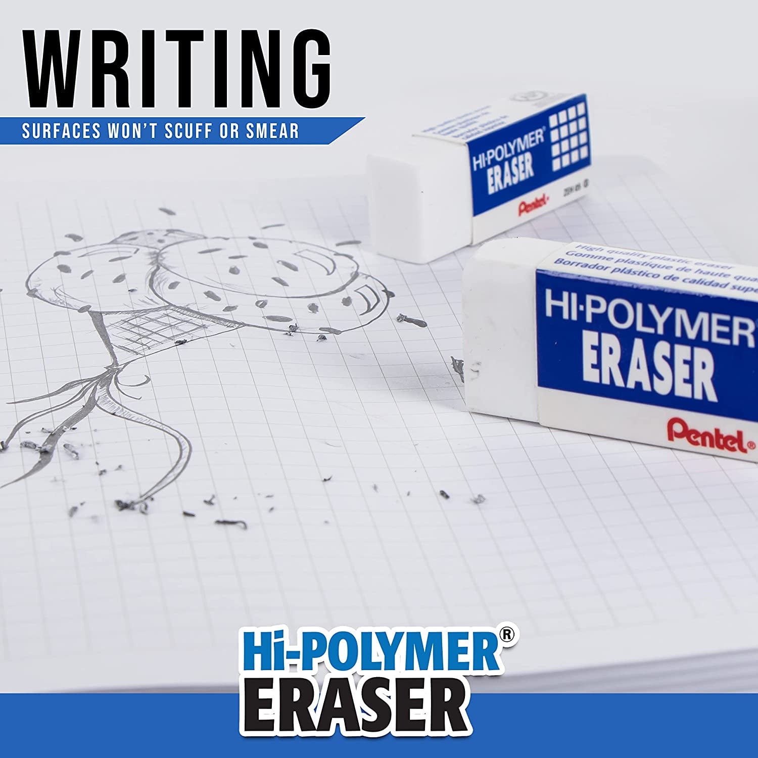 Pentel 2003557 Hi-Polymer Block Eraser, White - Extra Large - Pack of 8