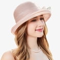 thumbnail image 5 of XINPING Women's Mesh Floral Sun Hat, Elegant Wide Brim Hat with Floral Netting Detail for Weddings, Garden Parties and Summer Vacation, 5 of 7