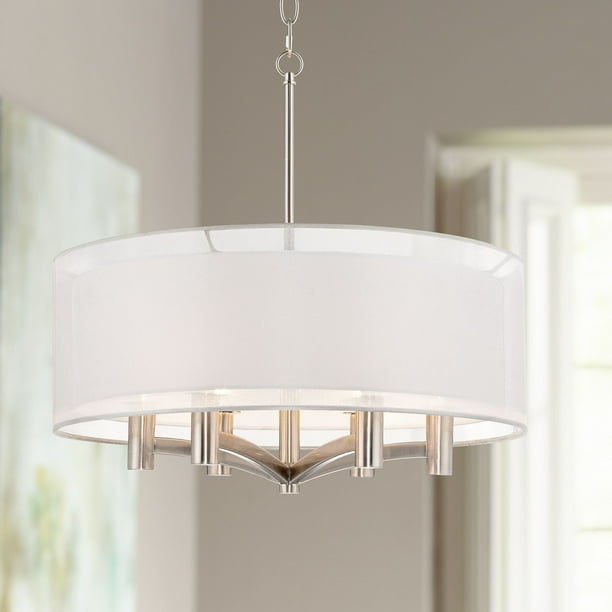 Possini Euro Design Brushed Nickel Pendant Chandelier 22" Wide Modern Double Shade 6Light