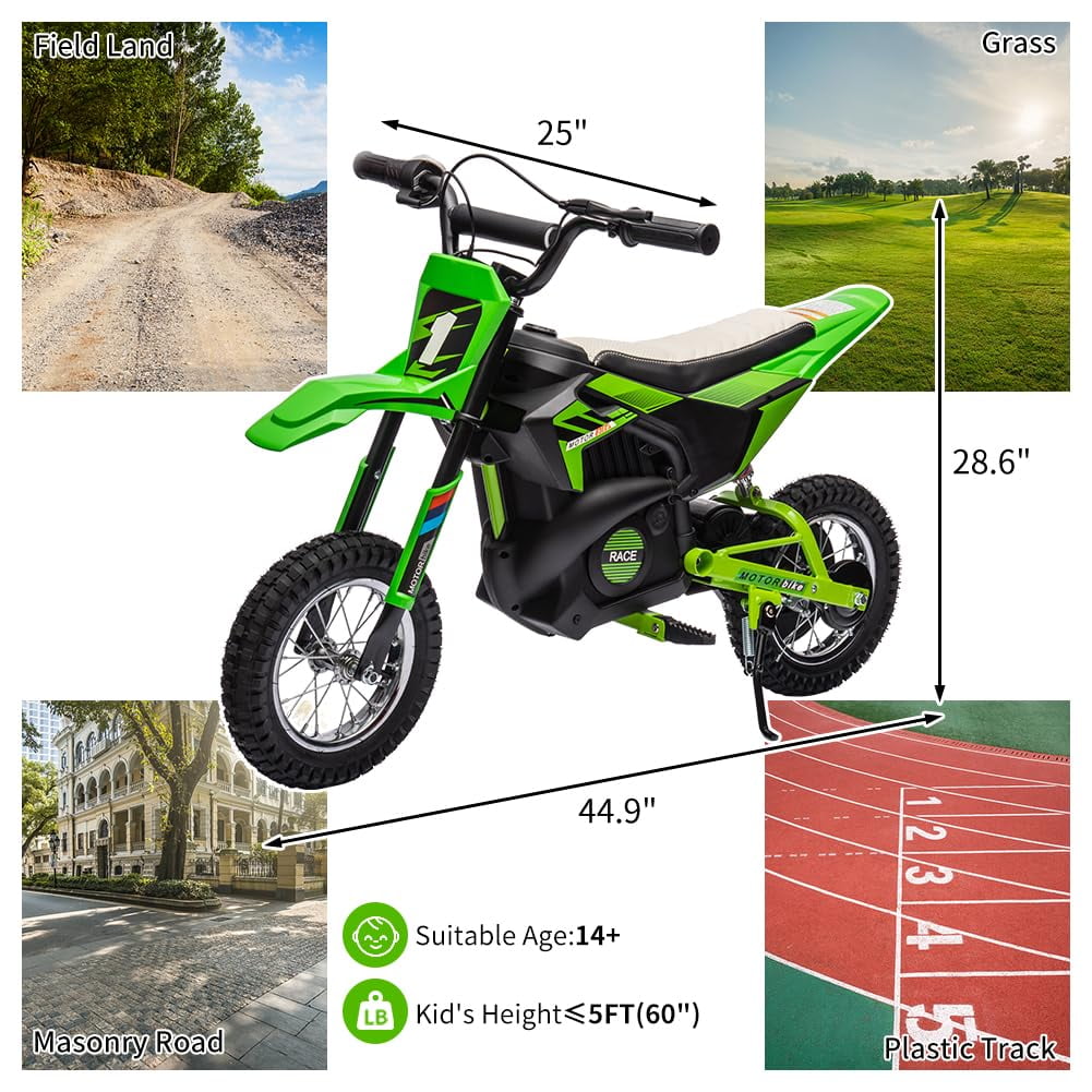 24V Kids Ride on Electric Off-Road Motorcycle,250W Motor 13.6MPH Fast Speed Dirt Bike Motocross,Leather Seat,Twist Grip Throttle,Metal Suspension,Air-Filled Tires,for Teens