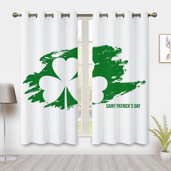 St. Patrick's Day Curtains, Clover Print Curtains, Blackout Curtains for Room Bedroom Decoration(Grommet)