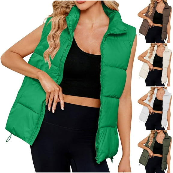 Hvyesh Puffer Vest for Women,Ladies Sleeveless Quilted Vest Winter Waistcoat Warm Casual Lapel Puffer Gilet Coat With Pockets