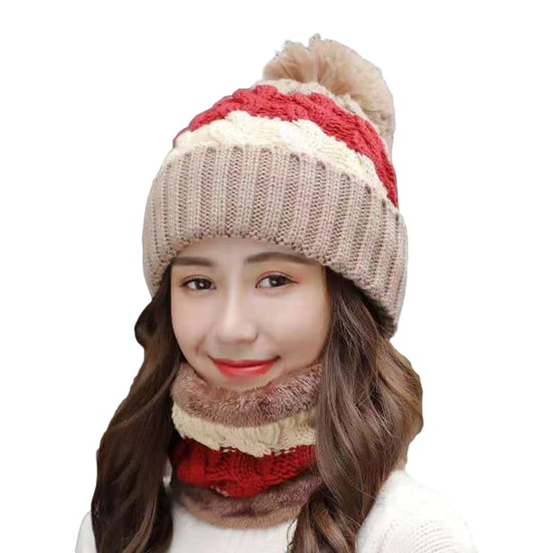 Gorro de punto para mujer, bufanda, gorro de invierno para mujer, gorro térmico, conjunto de bufanda, gorro cálido, conjunto de bufanda, ingeniería de precisión