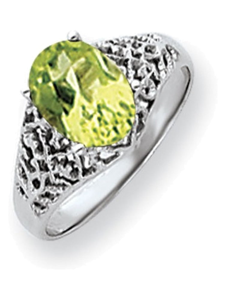 Jewelry Adviser Rings 14k White Gold 8x6mm Oval Peridot Checker ring 