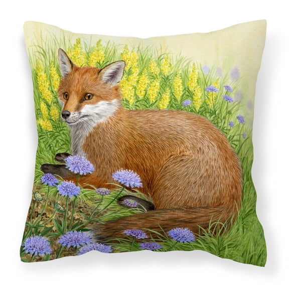 Carolines Treasures ASAD0788PW1414 Fox in Flowers by Sarah Adams Canvas Decorative Pillow  14Hx14W multicolor