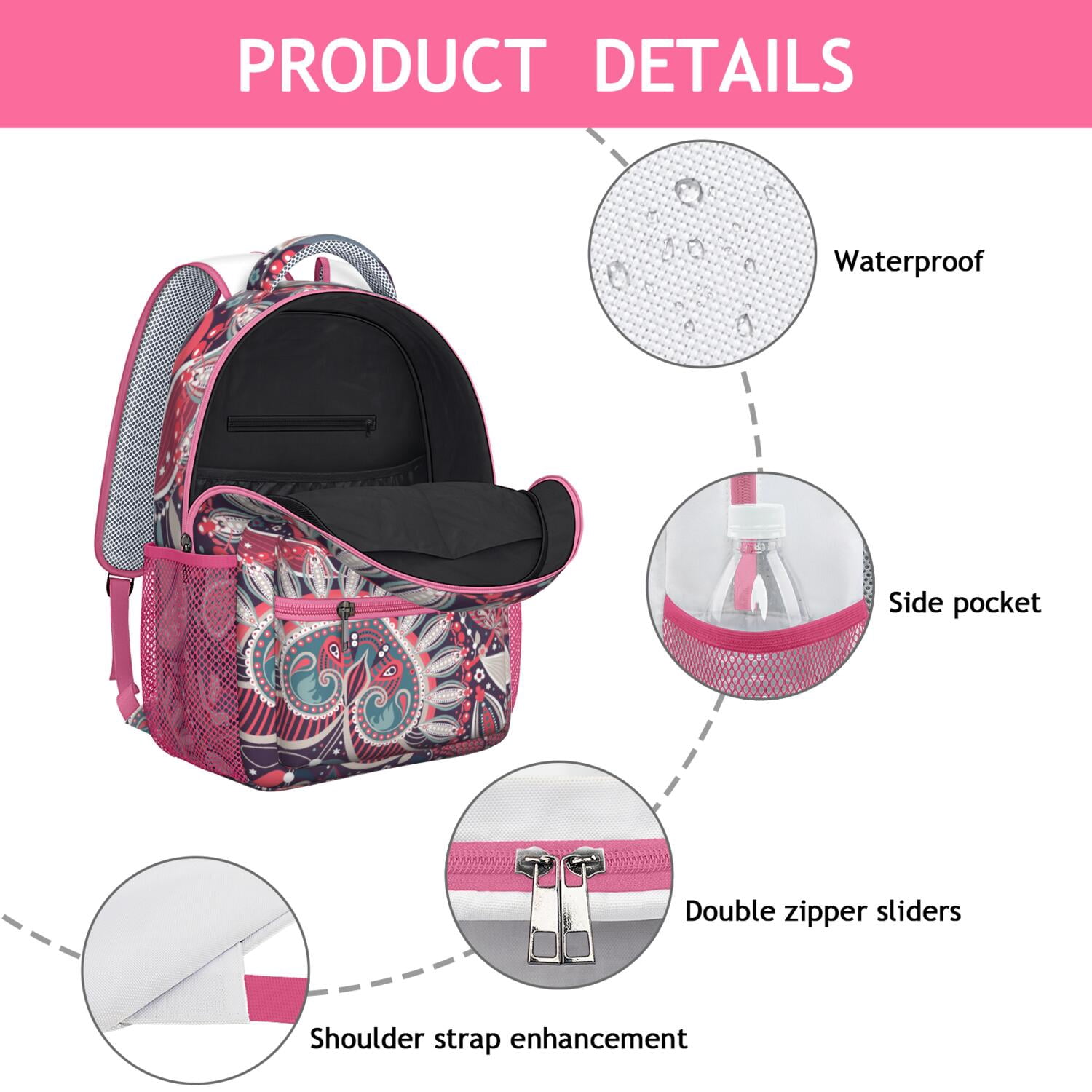Exotic Retro Paisley Backpack - Durable Ergonomic Bookbag with Adjustable S-Shaped Straps