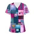thumbnail image 2 of Iaqnaocc Scrubs for Women Funny Vintage Floral Print Nursing Uniform Trendy V Neck Side Slits Scrub Tops Party Short Sleeve Medical Workwear with 3 Pockets Cyan 3XL, 2 of 4