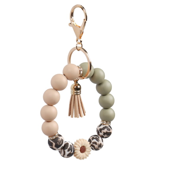 DESIGNICE Silicone Beaded Keychain Wristlet Key Ring Bracelet Cute Car Key Chain Holder for Women Girls (Daisy)