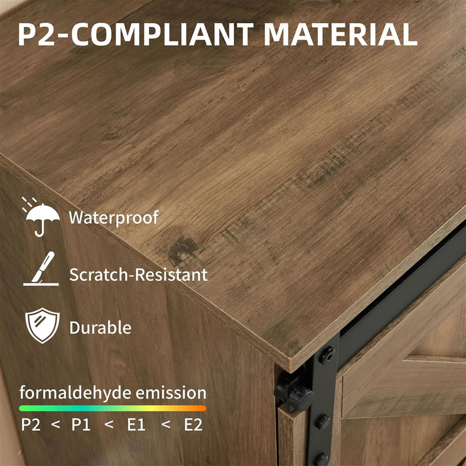 Demi Bonn Modern Fireplace TV Stand for Television up to 65" with Storage and Farmhouse Sliding Barn Doors, Entertainment Center with Cabinet and Shelves, Brown