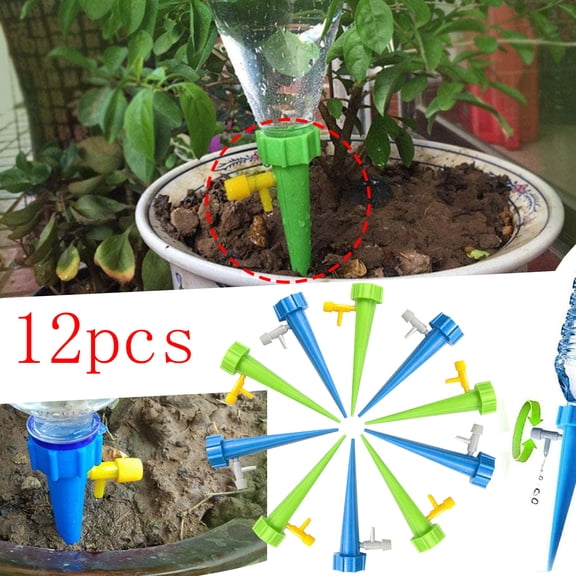 Drip Irrigation Kit Automatic Plant Watering System with Control Valve Switch, 12-Piece Adjustable Self-Watering Spikes for Outdoor Garden Plants Irigation Supplies #003A