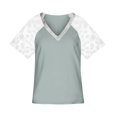 thumbnail image 4 of Ersazi Blouses for Women Women Fashion Summer cute Fold Printed Regular Women Short Sleeves V Neck Button Top Workout Tshirts Shirts for Women 1- Gray T-Shirts for Women XXL, 4 of 5