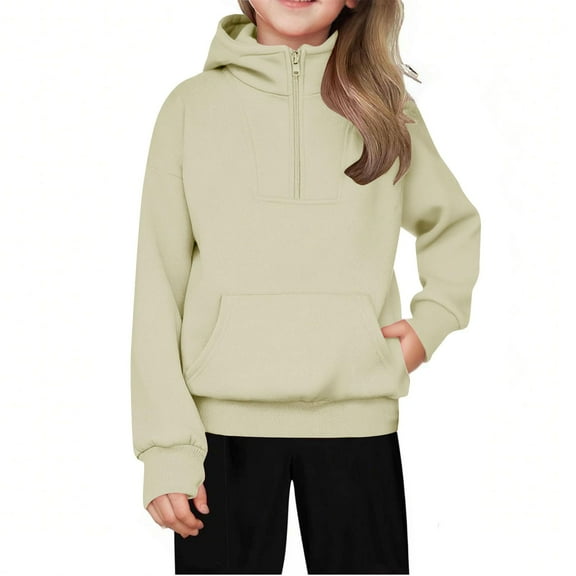 Kids Pullover Hoodie with Half Zip Front Kangaroo Pocket Long Sleeve Soft Fleece Hooded Sweatshirt for Girls Boys