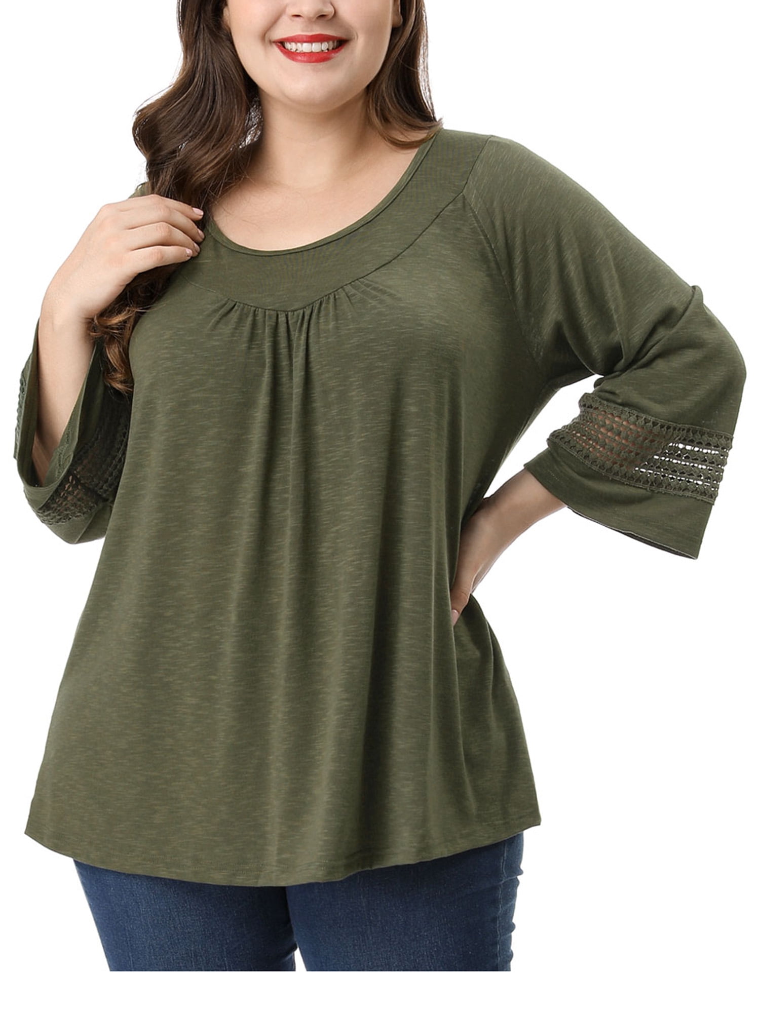 DARING DIVA Women's Plus Size Winter Kimono Long Sleeve Casual Top 3X Green