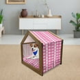 thumbnail image 3 of Pink and White Pet House, Traditional Argyle Design with Rhombuses and Dashed Lines, Outdoor & Indoor Portable Dog Kennel with Pillow and Cover, 5 Sizes, Pink Pale Pink and White, by Ambesonne, 3 of 5