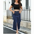 thumbnail image 3 of Cargo Denim Skirt for Women Stretch Cotton Maxi Wash Fitted Slit Jean Skirts Casual Work Office Long Length Skirts Bodycon Washed Stretchy Hip Denim Skirts, 3 of 7