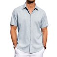 thumbnail image 1 of Camisa J.VER de lino de manga corta para hombre, casual, azul claro, 5XL, 1 of 5