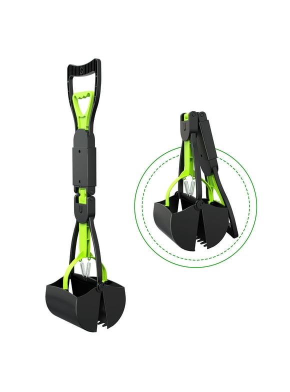 Pooper Scooper, Foldable Dog Poop Waste Pick up Shovel with Long Handle High Strength Material and Durable Spring (Green