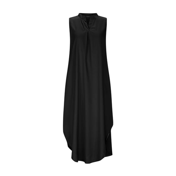 Tnhcen Women's Summer Sleeveless V - neck Loose Maxi Dress Beach Sundress Plus Size S - 2XL Stretchy Fabric Lightweight Solid Color Casual Dress For Women