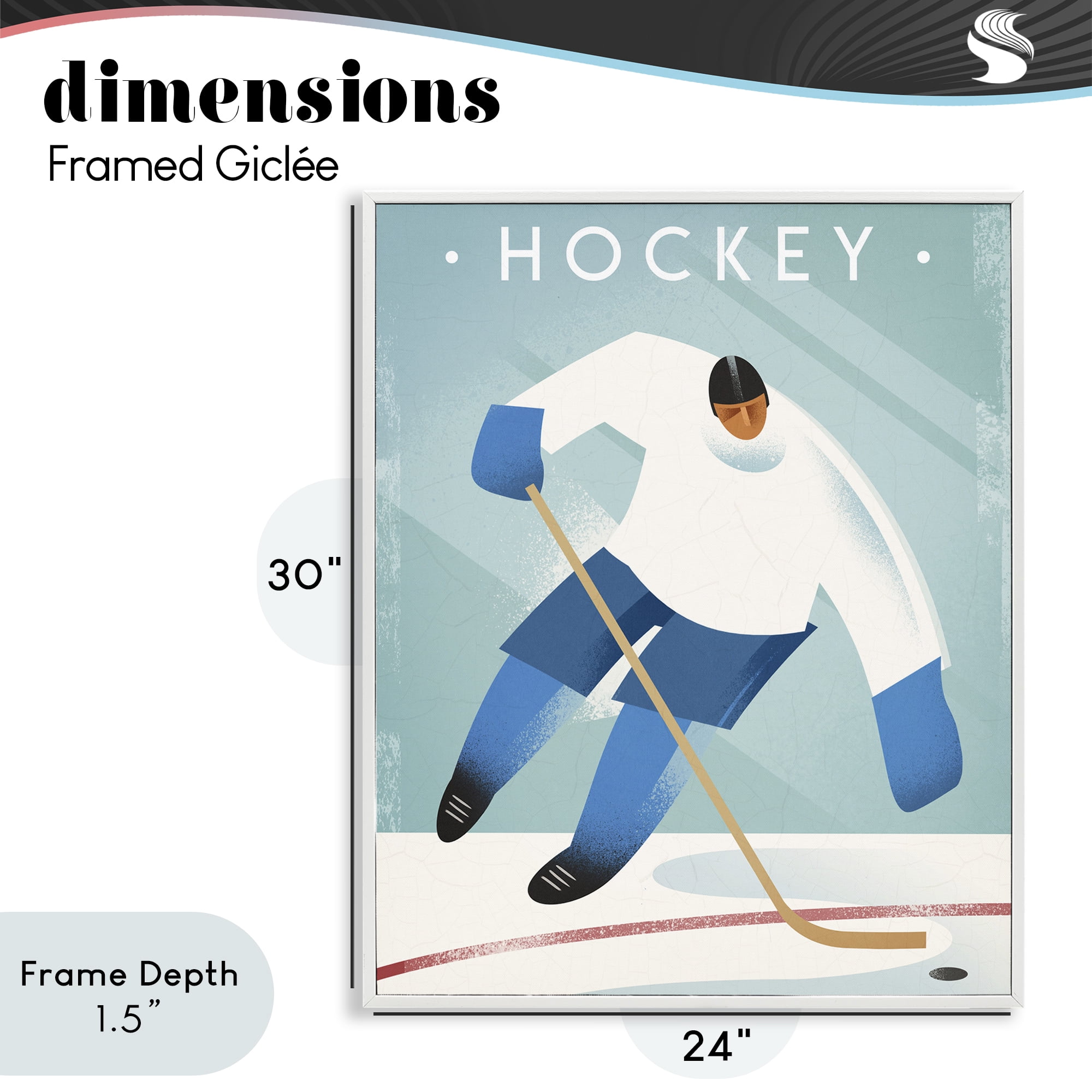 Stupell Industries Vintage Hockey Player White Framed Giclee Art, design by Martin Wickstrom