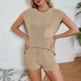 thumbnail image 4 of Camisa básica sencilla para mujer traje de vacaciones holgado de Color sólido con retazos y bolsillo superior, 4 of 9