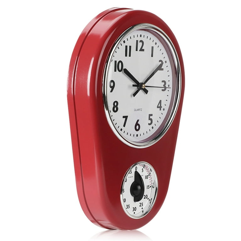 Kitchen Wall Clock, Vintage Wall Clocks Kitchen Clock Kitchen Timer for  Home Living Room Red