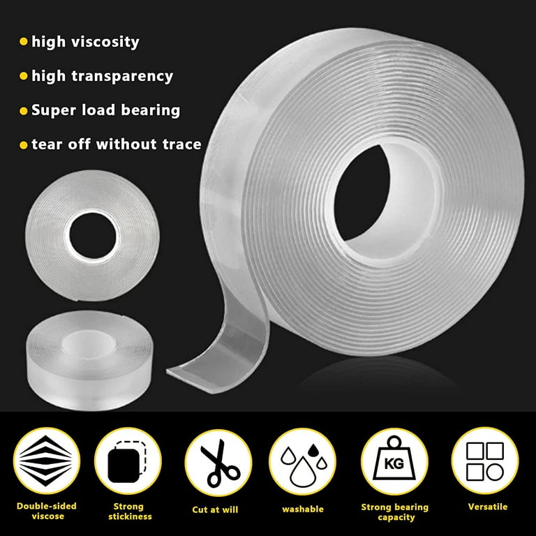 5mm Double Sided Tape Heavy Duty, Multipurpose Removable Clear Tape Sticky  Adhesive, Reusable Wall Tape for Picture Hanging Strips Poster Carpet Tape  