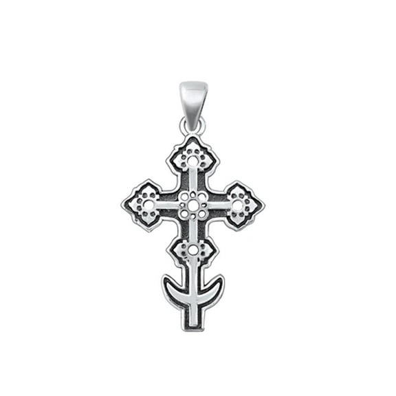 Sterling Silver Wholesale Russian Orthodox Cross Pendant Crescent Moon Charm 925 Jewelry Female