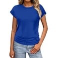 thumbnail image 2 of Tittly T Shirts for Women Spring Tops for Women Womens Summer Tops Trendy 2025 Ruched Cap Short Sleeve Tshirts Shirts Crew Neck T Shirts Fashion Tshirts Shirts Basic Tees Blue XL, 2 of 8