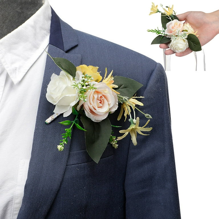 Fabric Flower Boutonniere, Lapel Pin Formal Wear Wedding Prom BOUT