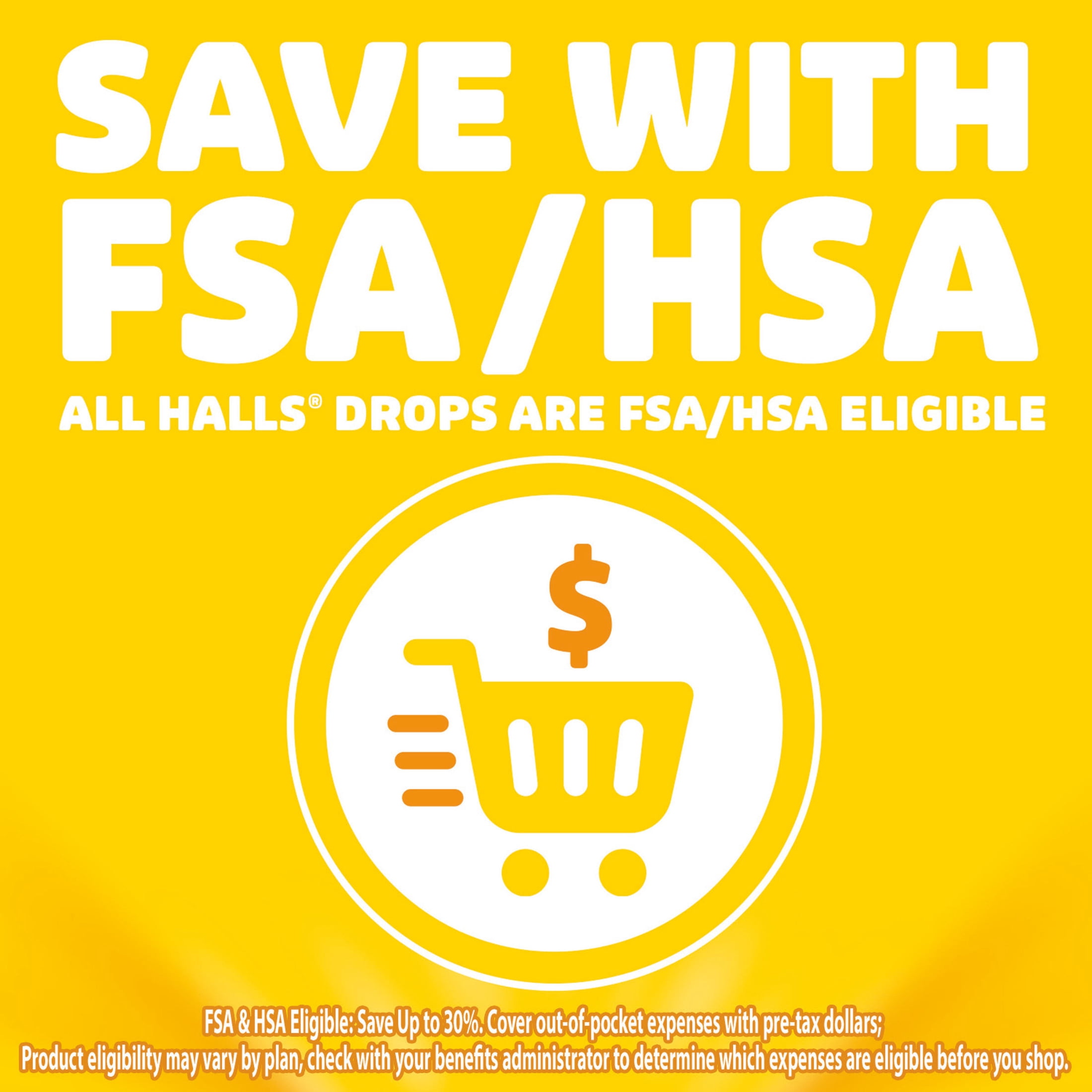HALLS Cough and Throat Relief Honey Lemon Cough Drops, No Synthetic Dyes, FSA/HSA Eligible, 30 Drops