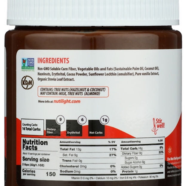 Nutilight Hazelnut Spread, Sugar-Free, 11 oz, cocoa flavor