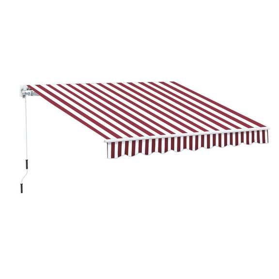 Retractable Patio Awning 10x8 ft - Striped Canopy - Cranking Sun Shade for Deck, Yard & Balcony - Wine Red & White