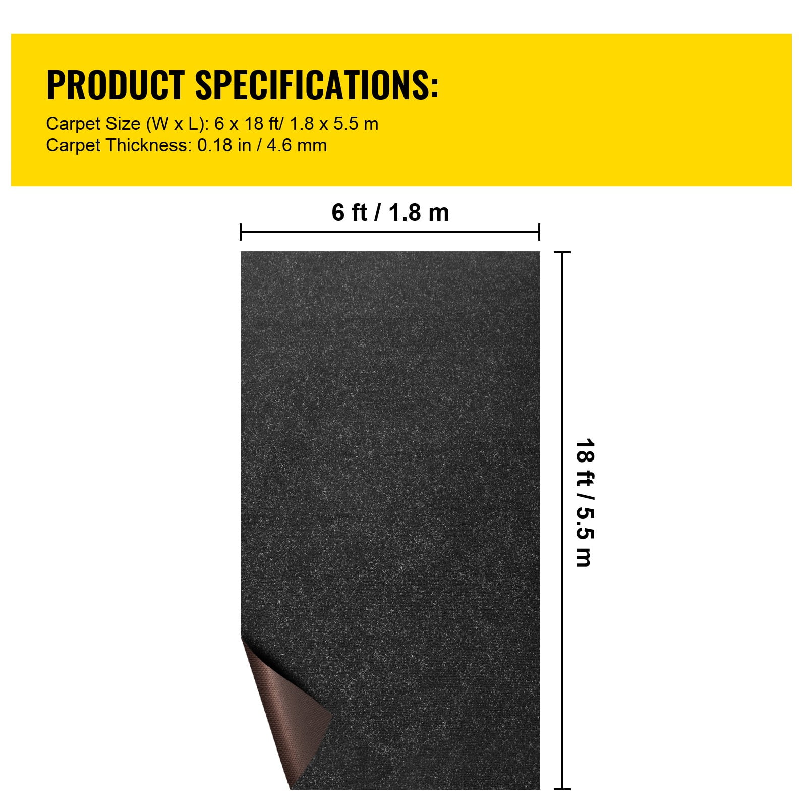 VEVOR Boat Carpet Marine Carpet 6x18' Indoor Outdoor Carpet Rug Anti-Slide Black