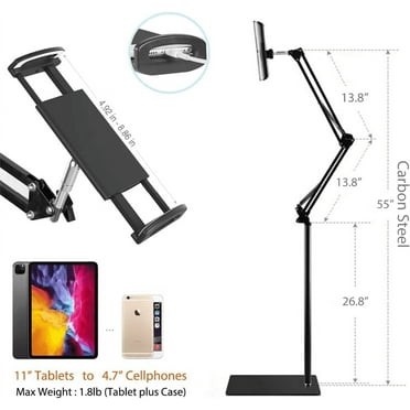 Tablet Floor Stand with Heavy Duty Base, Overhead Bed phone Stand Angle Height Adjustable, Compatible with iPad Mini Air Pro 12.9/9.7, Galaxy Tab, Kindle, Cell Phones