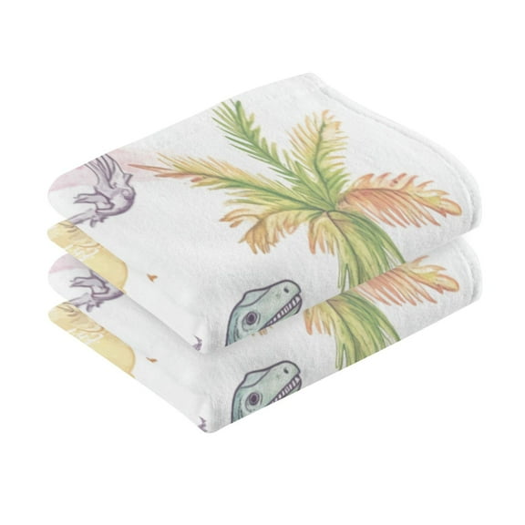 2 Pcs Absorbent Face Towel Bath Hand Towels Soft Breathable Cotton Towel Set for Bathroom Kitchen Hotel Spa Decor Pastel Dinosaurs