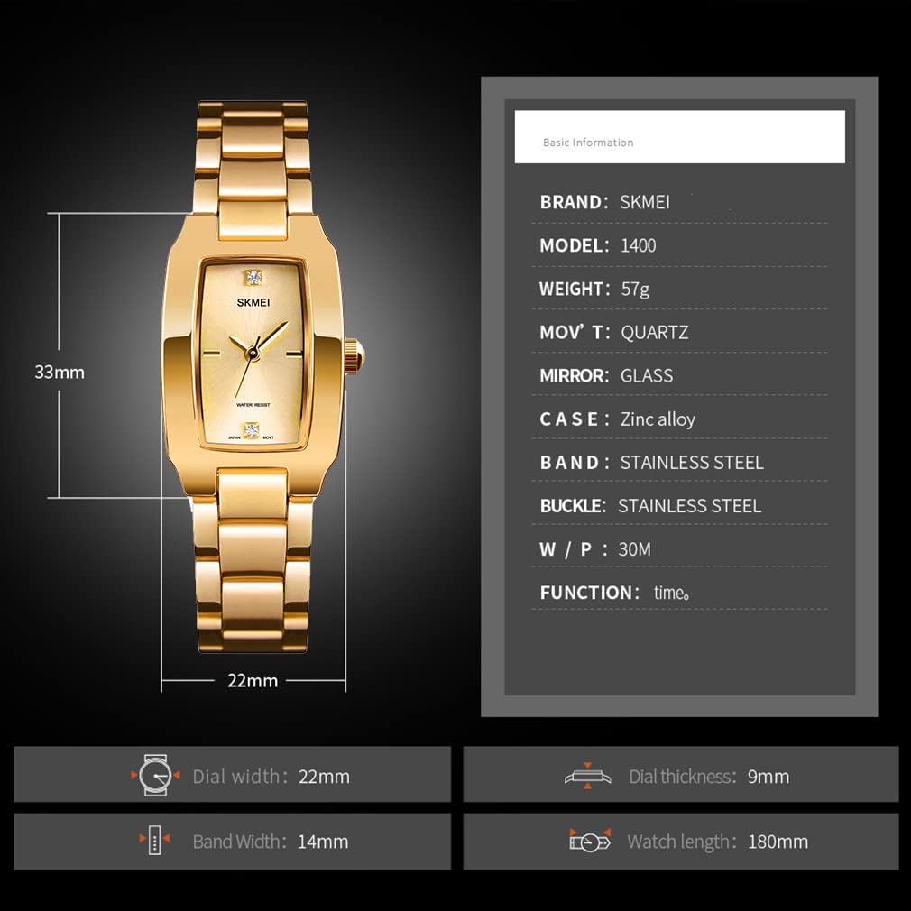 Watches for Women Ladies Female Diamond Square Stainless Luxury Fashion Small Slim Analog Quartz Waterproof Dress Casual Simple Wife Gifts Wrist Watch