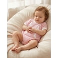 thumbnail image 4 of BemeyourBBs Nweborn Baby Girls Goose Duck Outfit Infant Baby Girl Summer Clothes Bubble Rompers Duck Embroidery Waffled Stripe Crew Neck Short Sleeve Bodysuits Jumpsuits, 4 of 9
