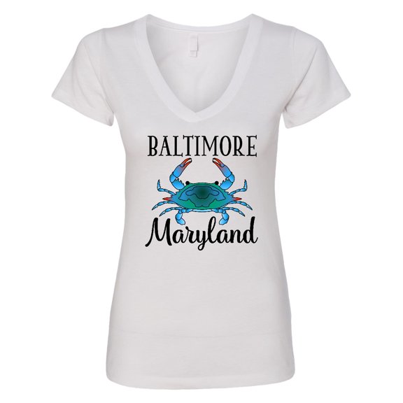 Inktastic Baltimore Maryland Vacation Blue Crab Women's V-Neck T-Shirt