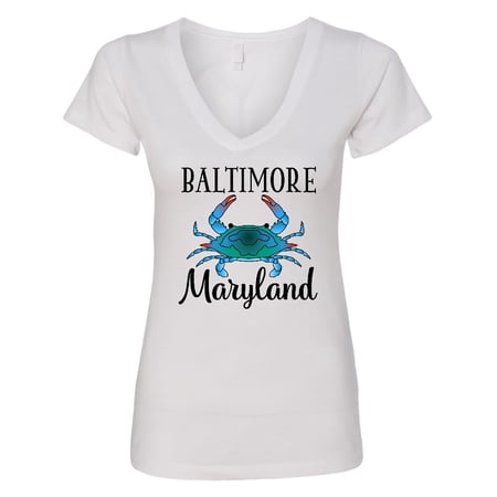 Inktastic Baltimore Maryland Vacation Blue Crab Women s V-Neck T-Shirt